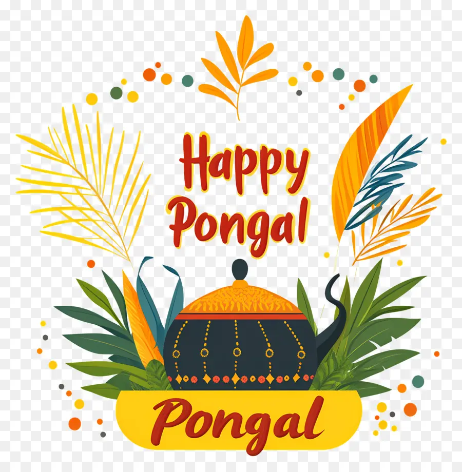 Selamat Pongal，Pot Dengan Daun PNG