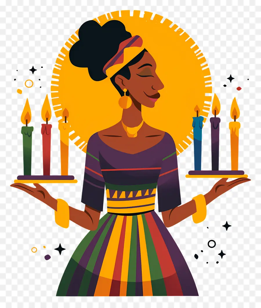 Selamat Kwanzaa，Wanita Dengan Lilin PNG