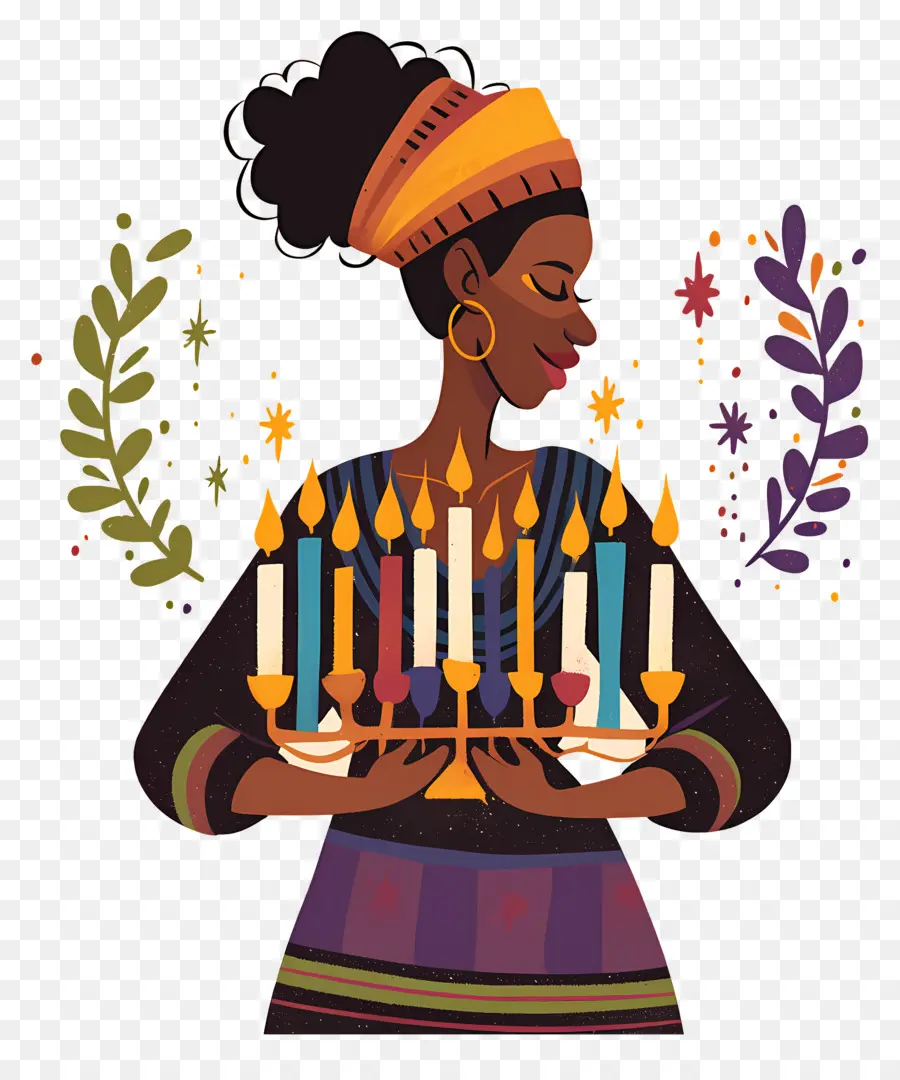 Selamat Kwanzaa，Wanita Dengan Lilin PNG