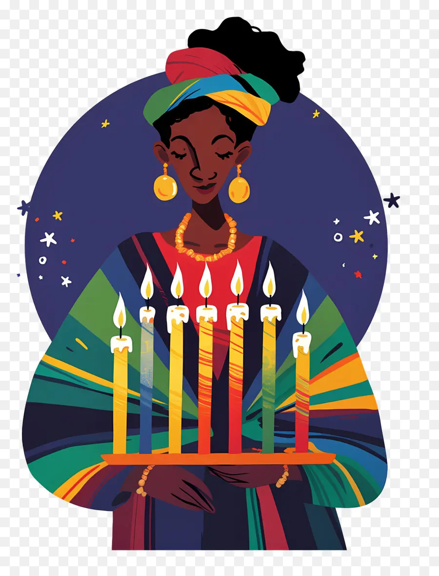 Selamat Kwanzaa，Wanita Dengan Lilin PNG