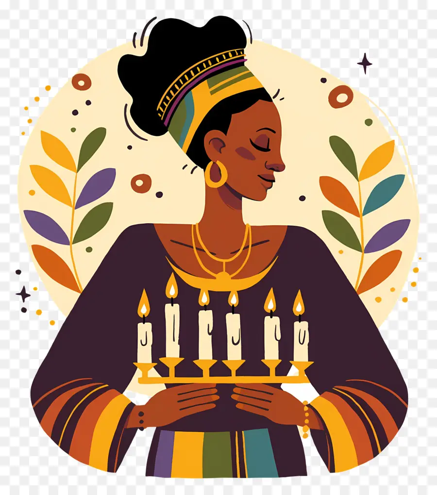 Selamat Kwanzaa，Wanita Dengan Lilin PNG