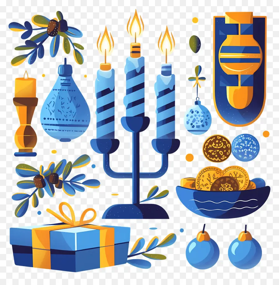 Selamat Hanukkah，Menorah Dengan Hadiah PNG