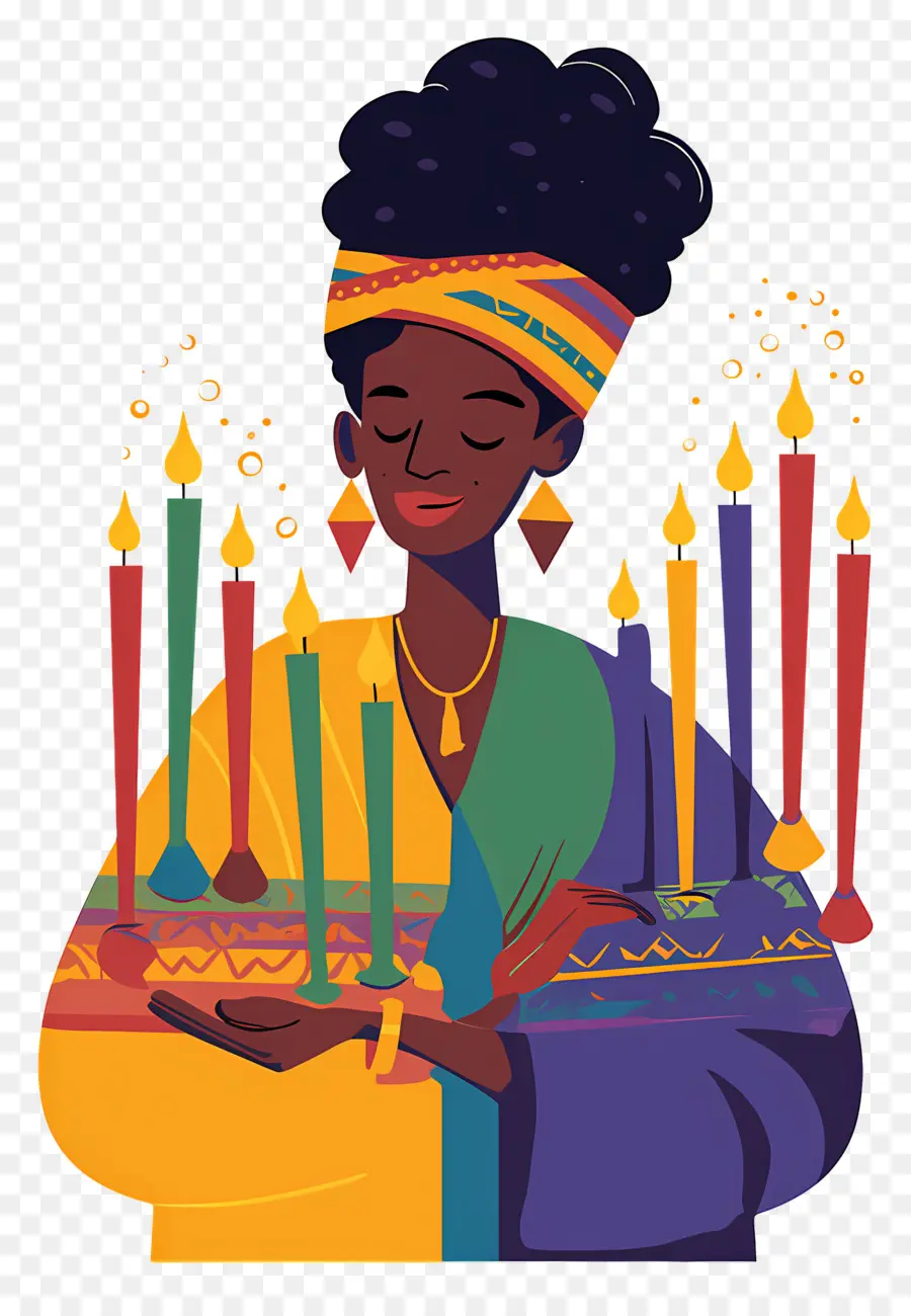 Selamat Kwanzaa，Wanita Dengan Lilin PNG