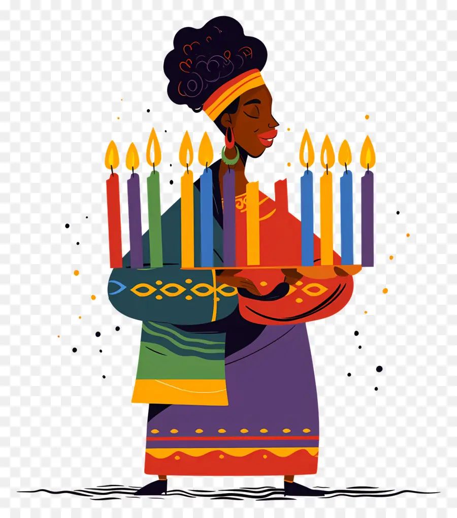 Selamat Kwanzaa，Wanita Dengan Lilin PNG