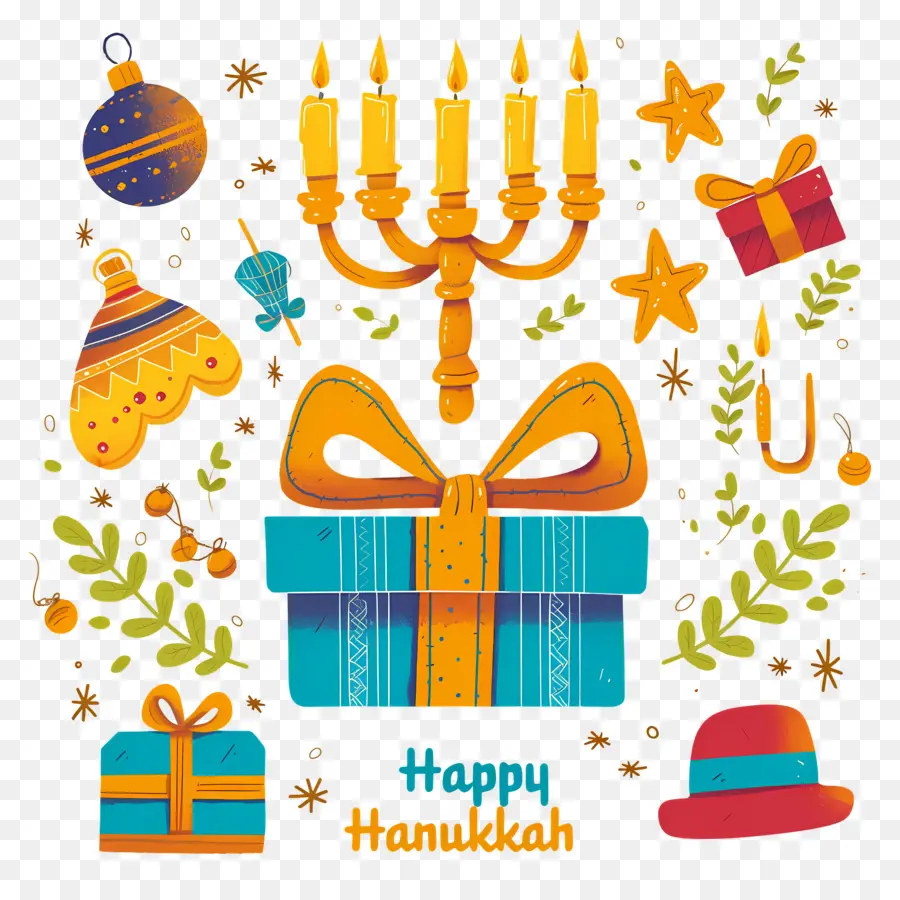 Selamat Hanukkah，Hadiah Hanukkah Dan Menorah PNG