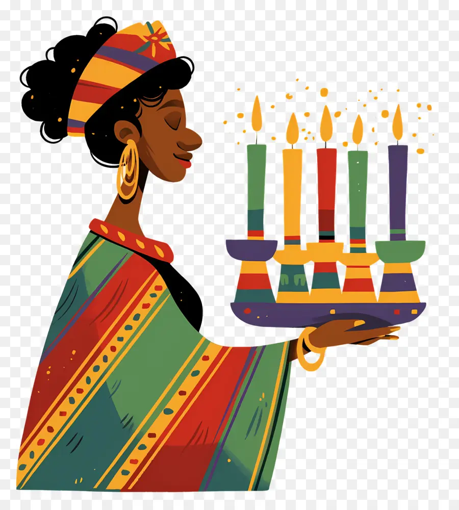 Selamat Kwanzaa，Wanita Dengan Lilin PNG