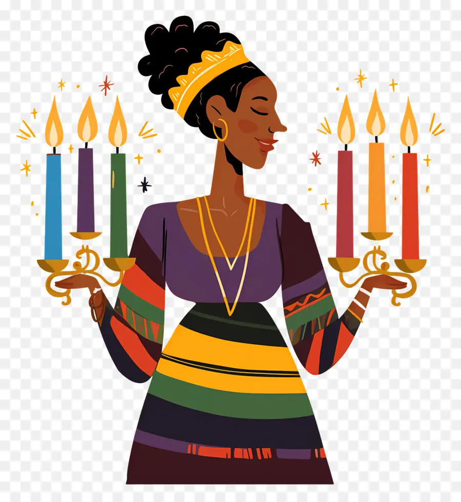 Selamat Kwanzaa，Wanita Dengan Lilin PNG