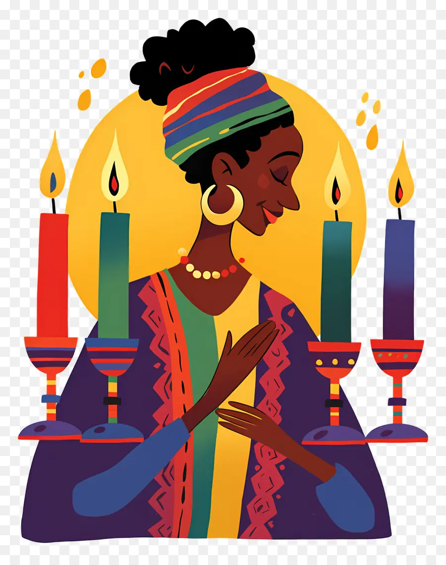 Selamat Kwanzaa，Wanita Dengan Lilin PNG