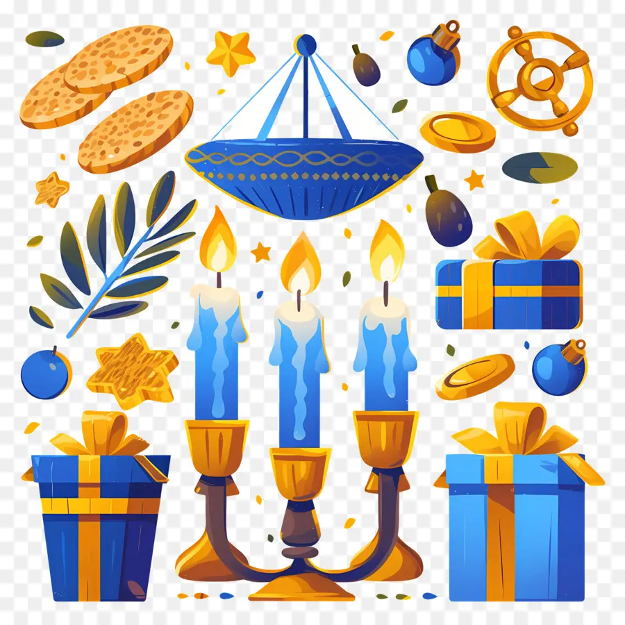 Selamat Hanukkah，Menorah Dengan Hadiah PNG