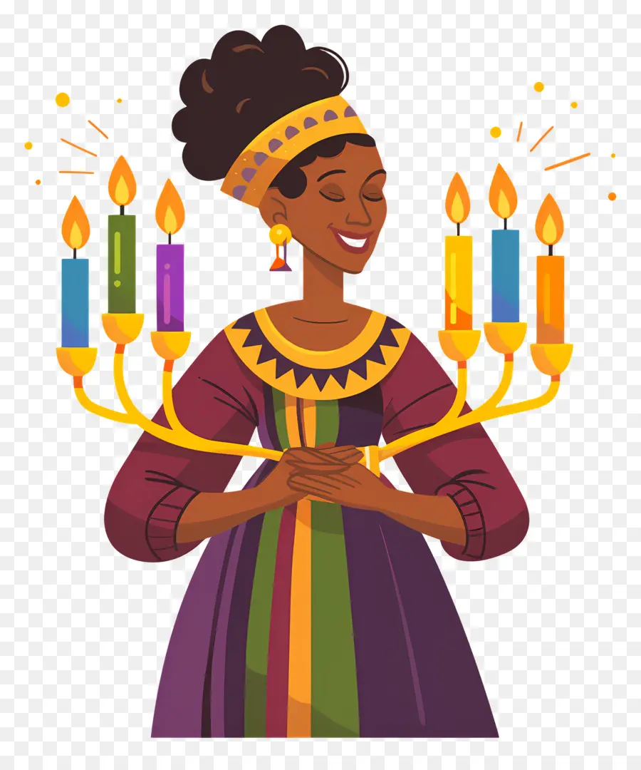 Selamat Kwanzaa，Wanita Dengan Lilin PNG