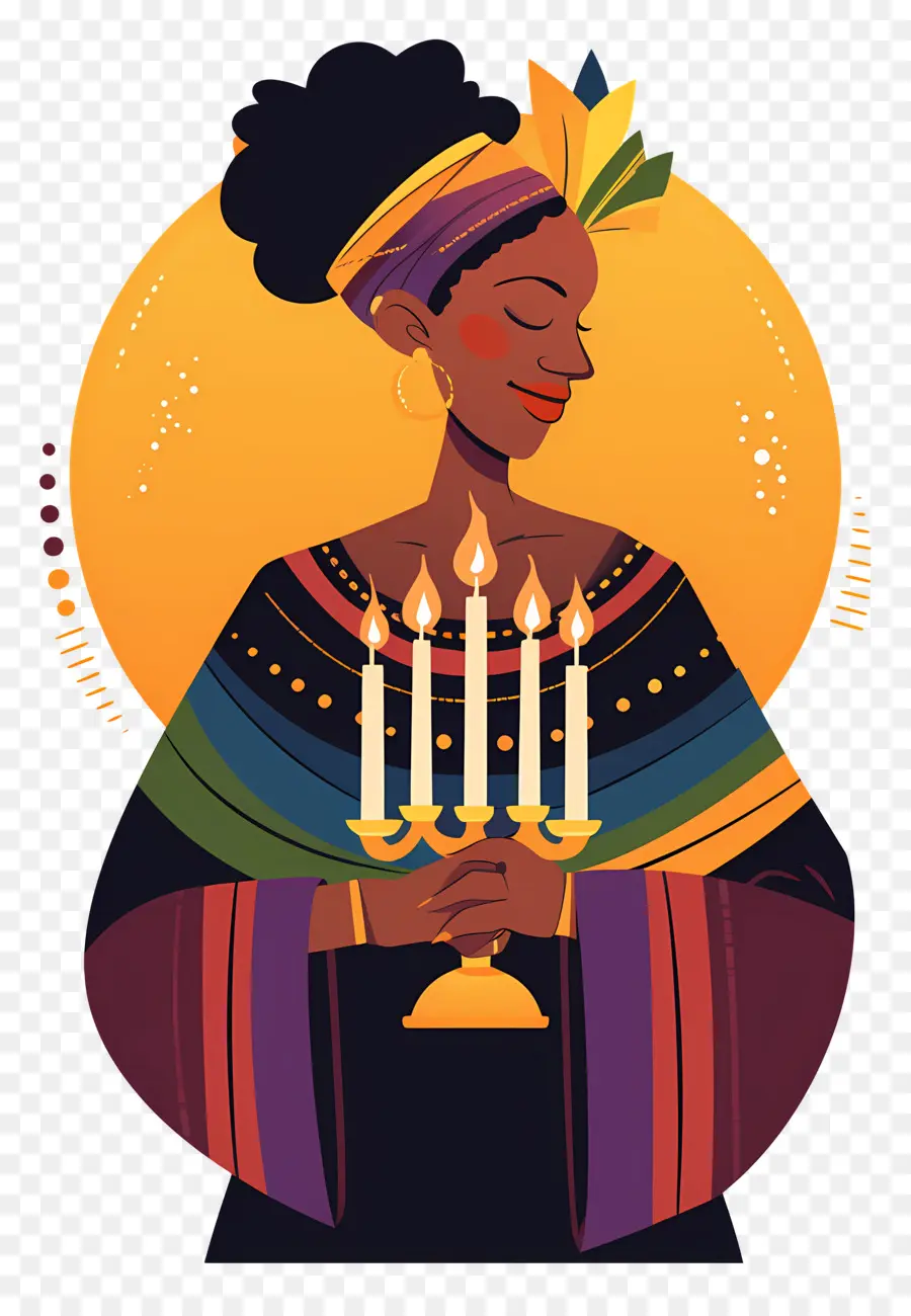 Selamat Kwanzaa，Wanita Dengan Lilin PNG