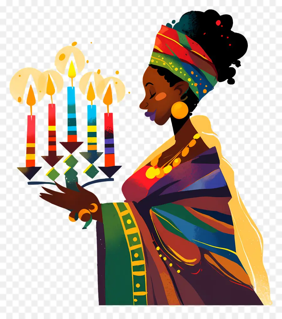 Selamat Kwanzaa，Wanita Dengan Lilin PNG