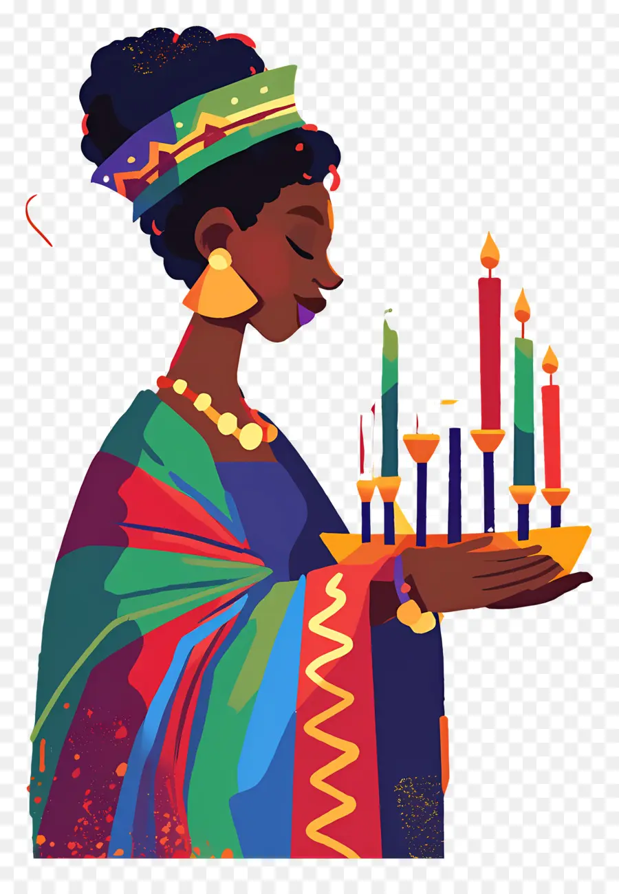 Selamat Kwanzaa，Wanita Dengan Lilin PNG