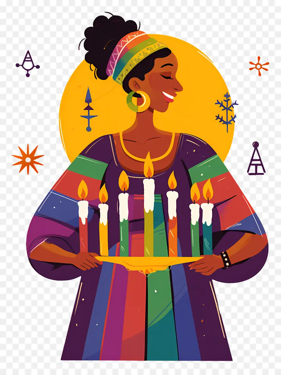 Selamat Kwanzaa，Wanita Dengan Lilin PNG