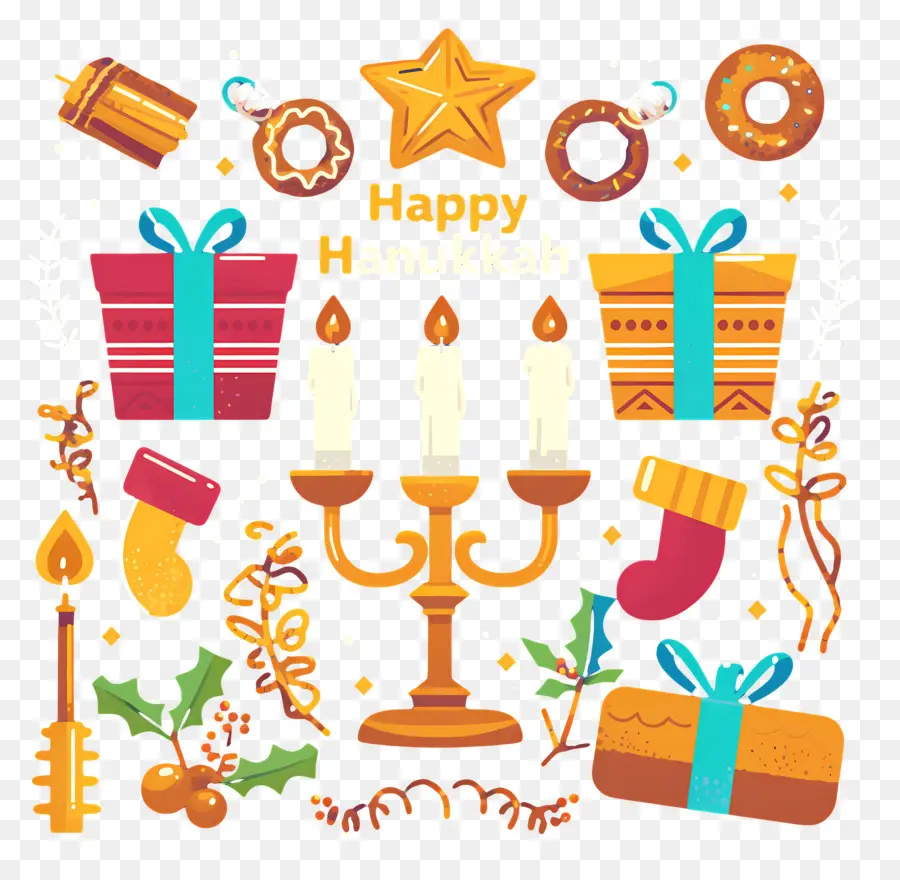 Selamat Hanukkah，Menorah Dan Hadiah PNG