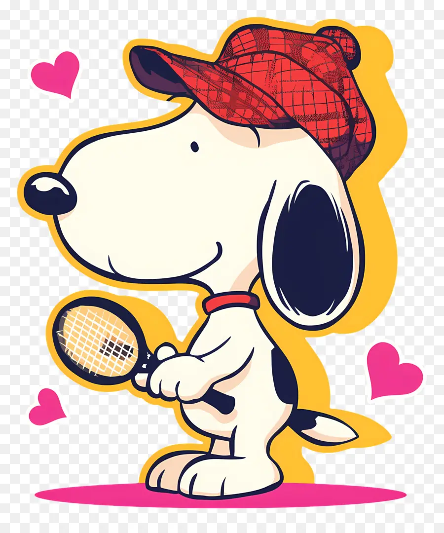 Suka Snoopy，Anjing Dengan Raket Tenis Dan Hati PNG