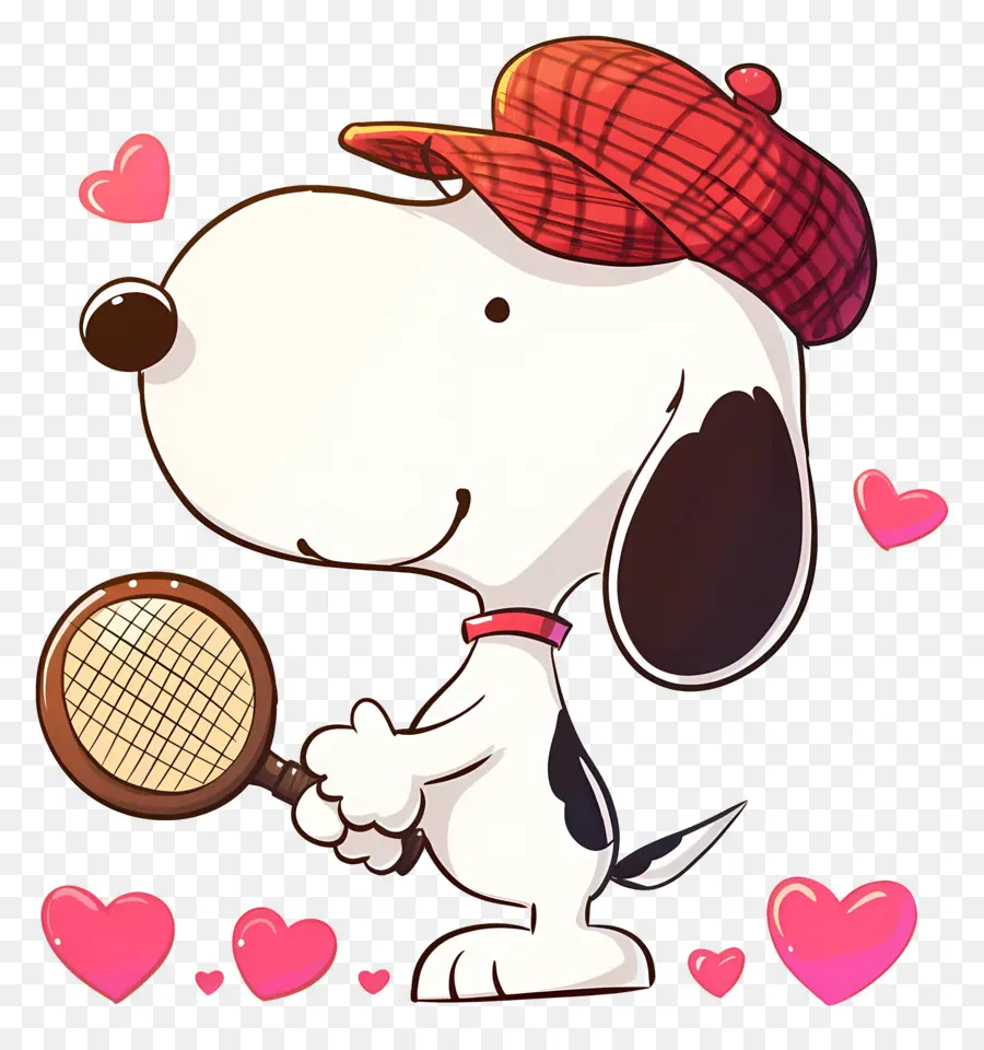 Suka Snoopy，Anjing Dengan Raket Tenis Dan Hati PNG