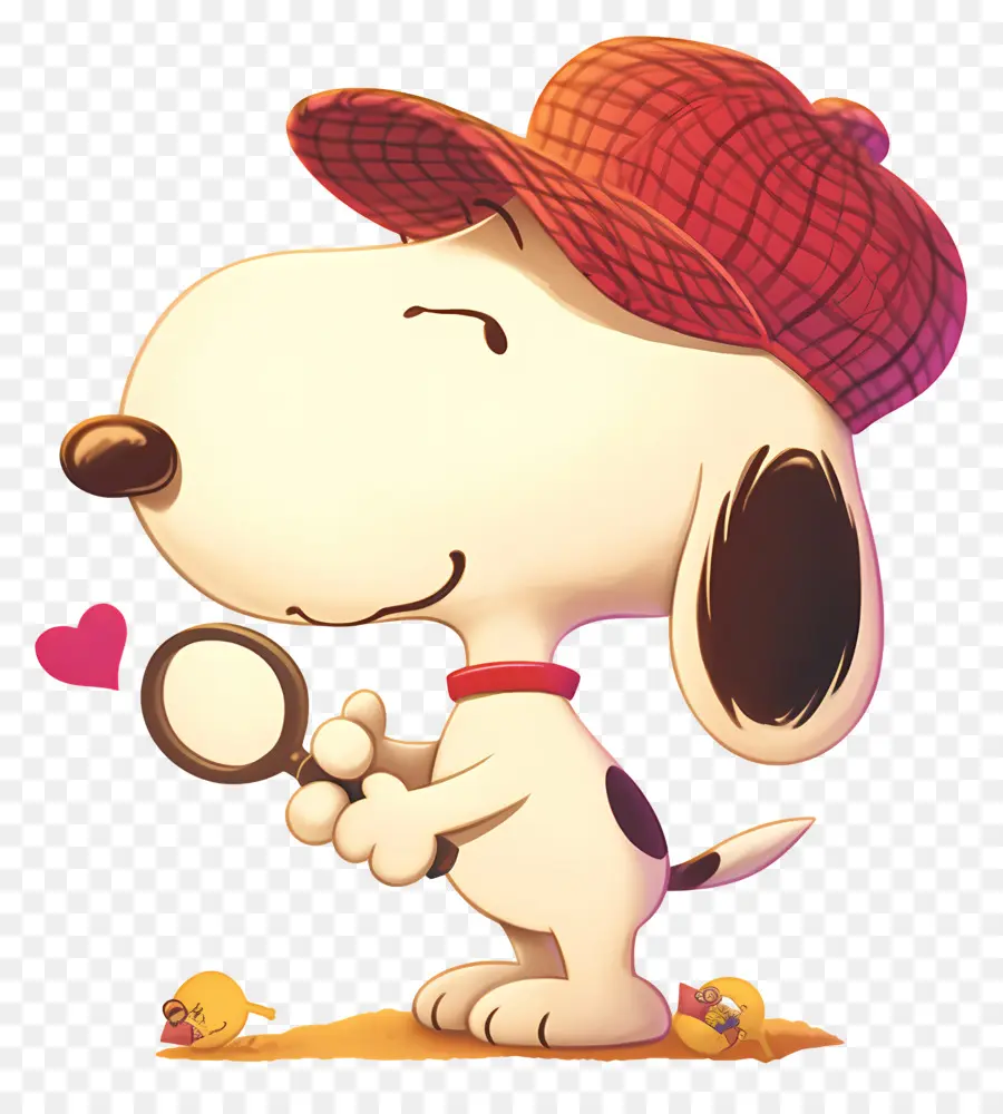 Suka Snoopy，Anjing Dengan Kaca Pembesar Dan Hati PNG