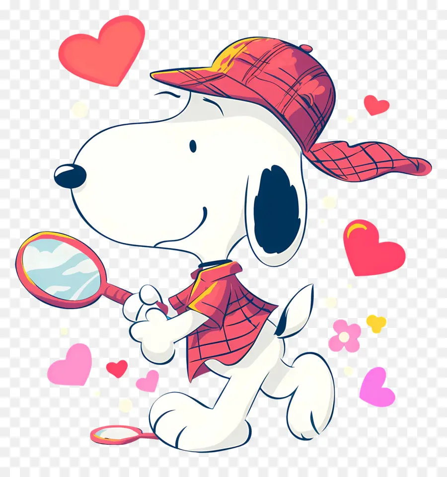 Suka Snoopy，Anjing Dengan Raket Tenis Dan Hati PNG