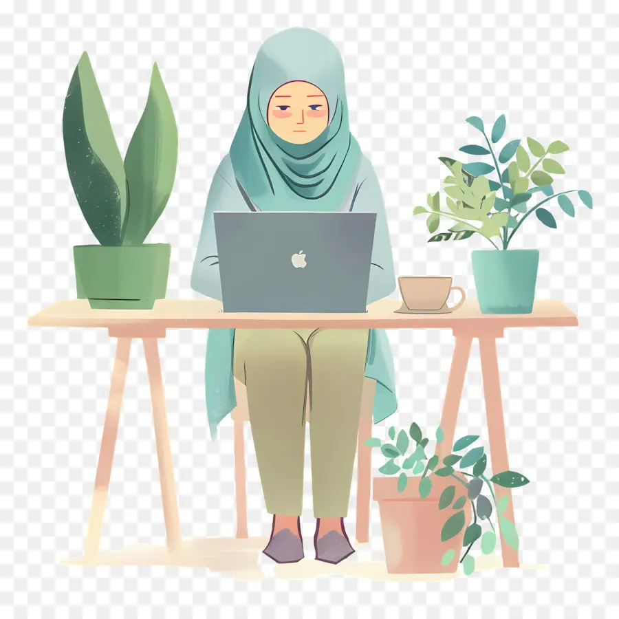 Wanita Muslim，Wanita Dengan Laptop PNG