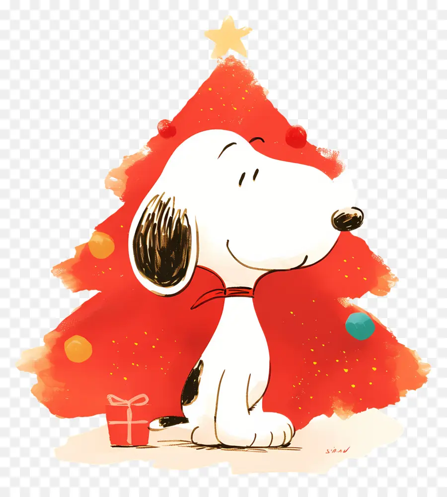 Snoopy，Anjing Kartun Dengan Pohon Natal PNG