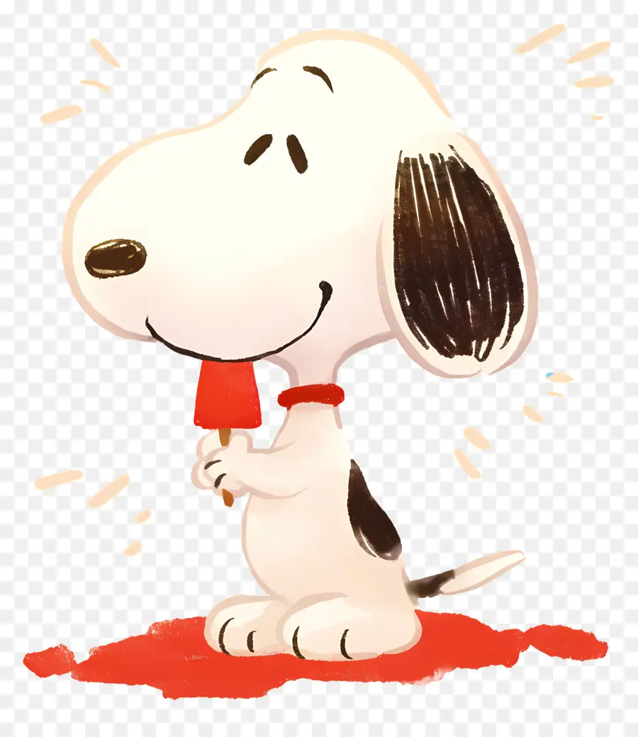 Snoopy Makan Es Krim，Anjing Kartun Dengan Es Loli PNG