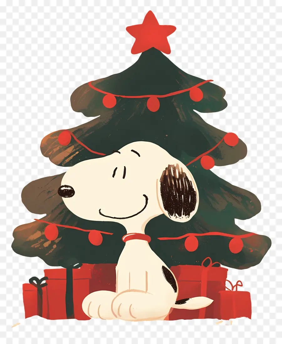 Snoopy，Anjing Kartun Dengan Pohon Natal PNG