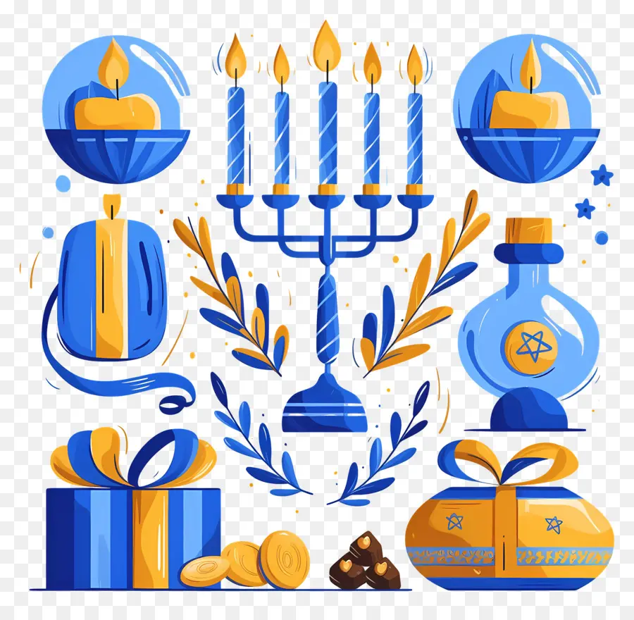 Hanukkah，Menorah Biru PNG