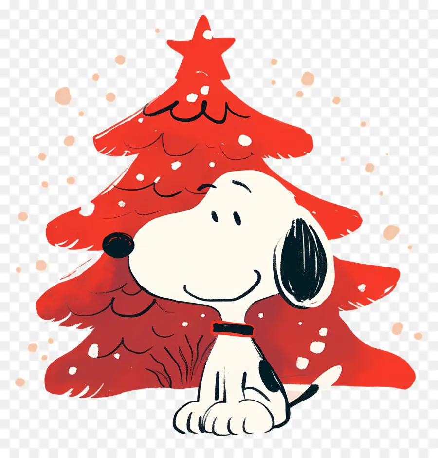 Snoopy，Anjing Kartun Dengan Pohon Natal PNG