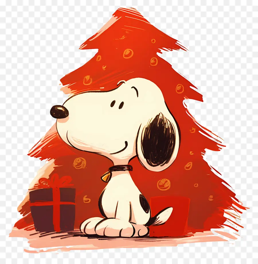 Snoopy，Anjing Kartun Dengan Pohon Natal PNG