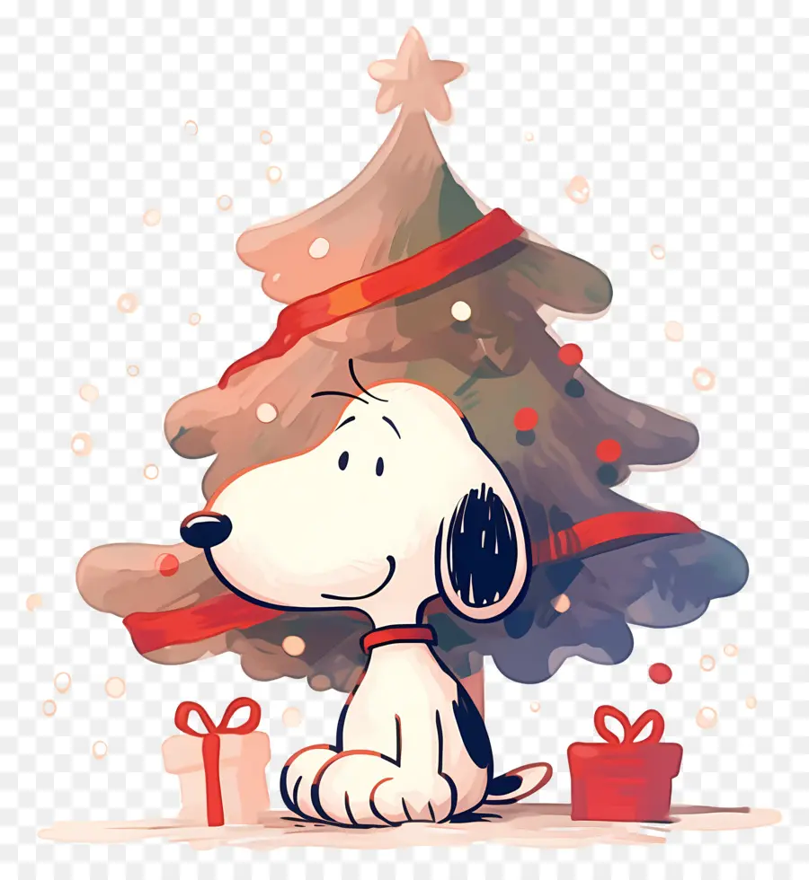 Snoopy，Anjing Kartun Dengan Pohon Natal PNG