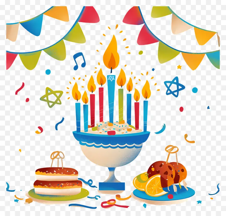 Hanukkah，Menorah Berwarna Warni PNG