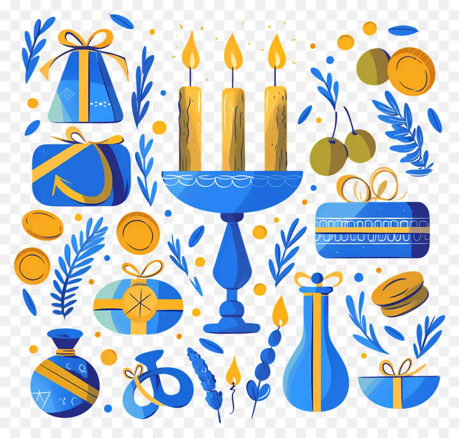 Hanukkah，Lilin Biru Dan Emas PNG