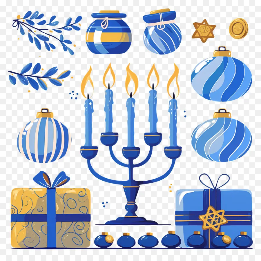 Hanukkah，Menorah Biru PNG