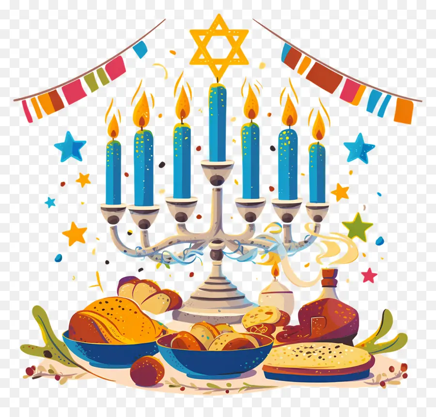 Hanukkah，Menorah Dan Roti PNG