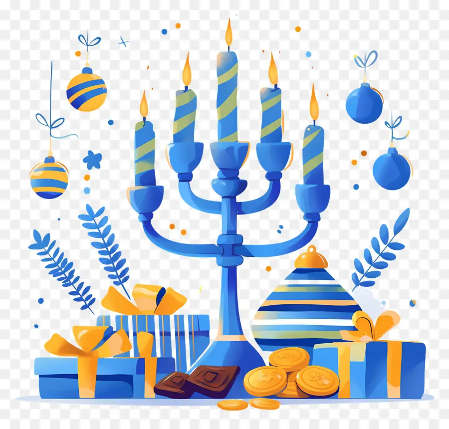 Hanukkah，Menorah Biru PNG