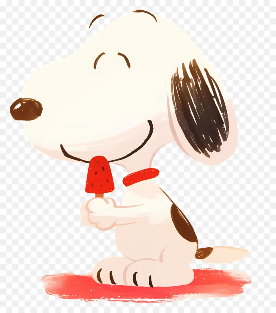 Snoopy Makan Es Krim，Anjing Kartun Dengan Es Loli PNG