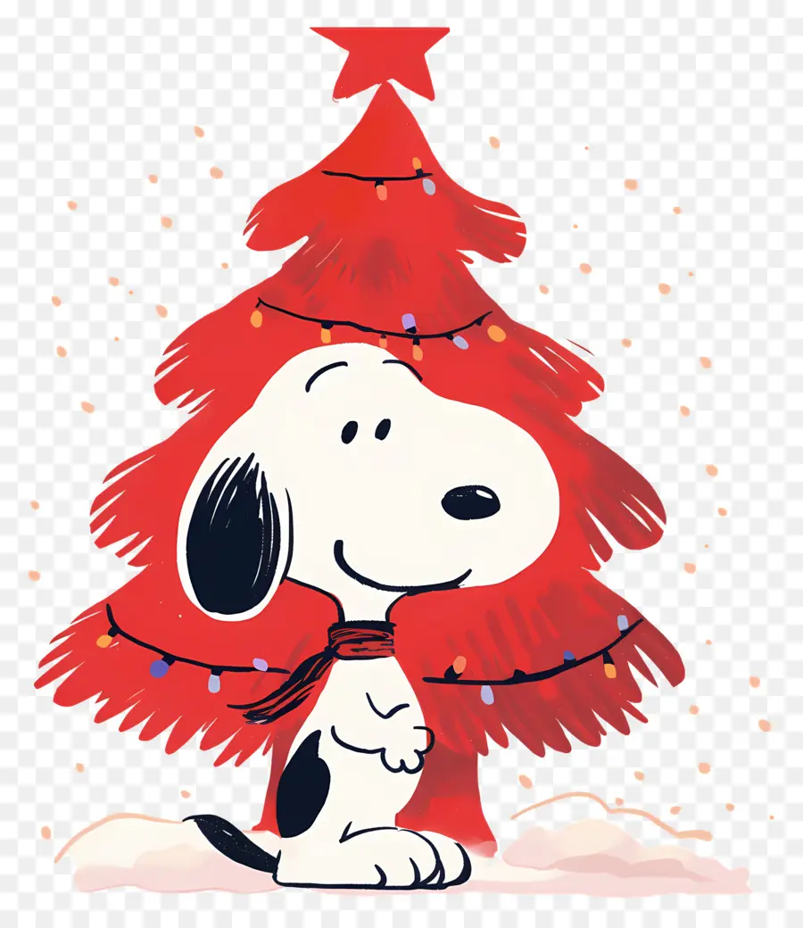 Snoopy，Anjing Kartun Dengan Pohon Natal PNG