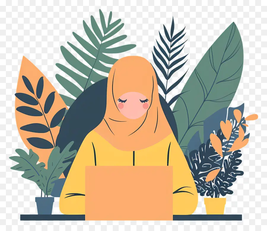 Wanita Muslim，Wanita Dengan Laptop PNG