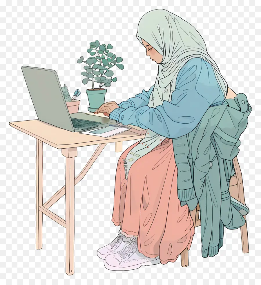 Wanita Muslim，Wanita Dengan Laptop PNG