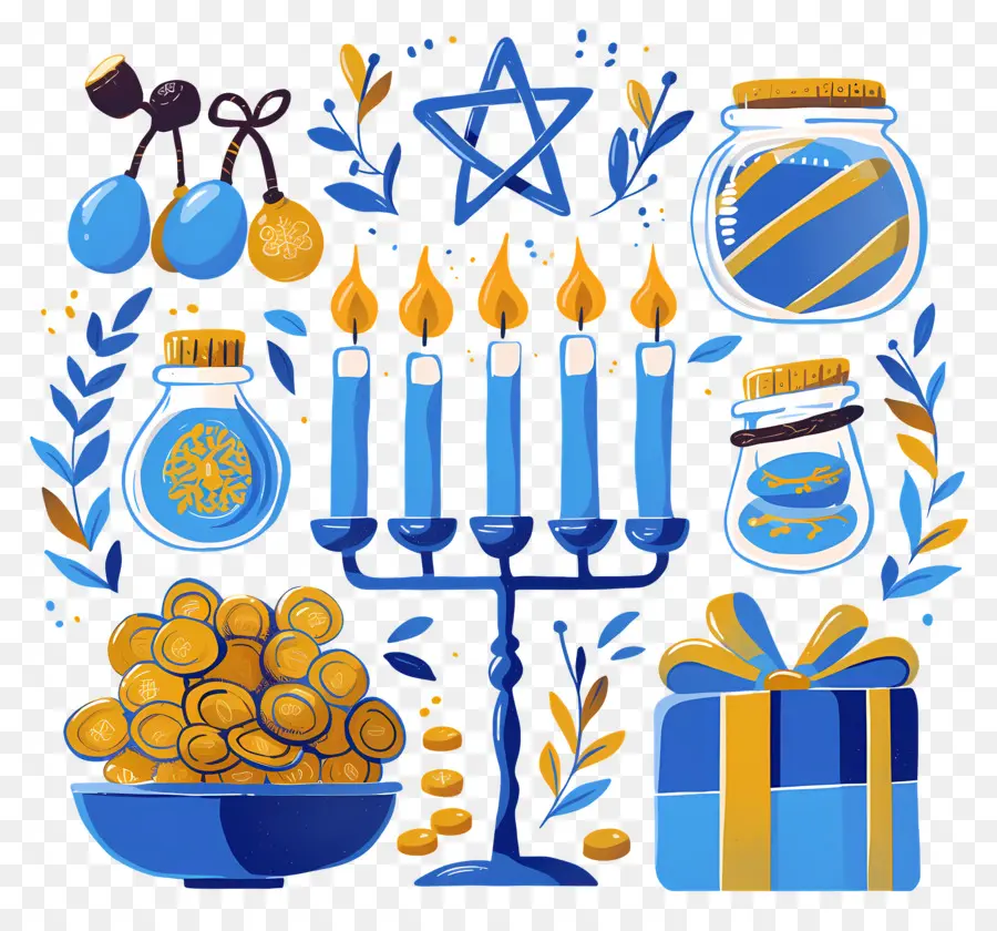 Hanukkah，Menorah Biru PNG