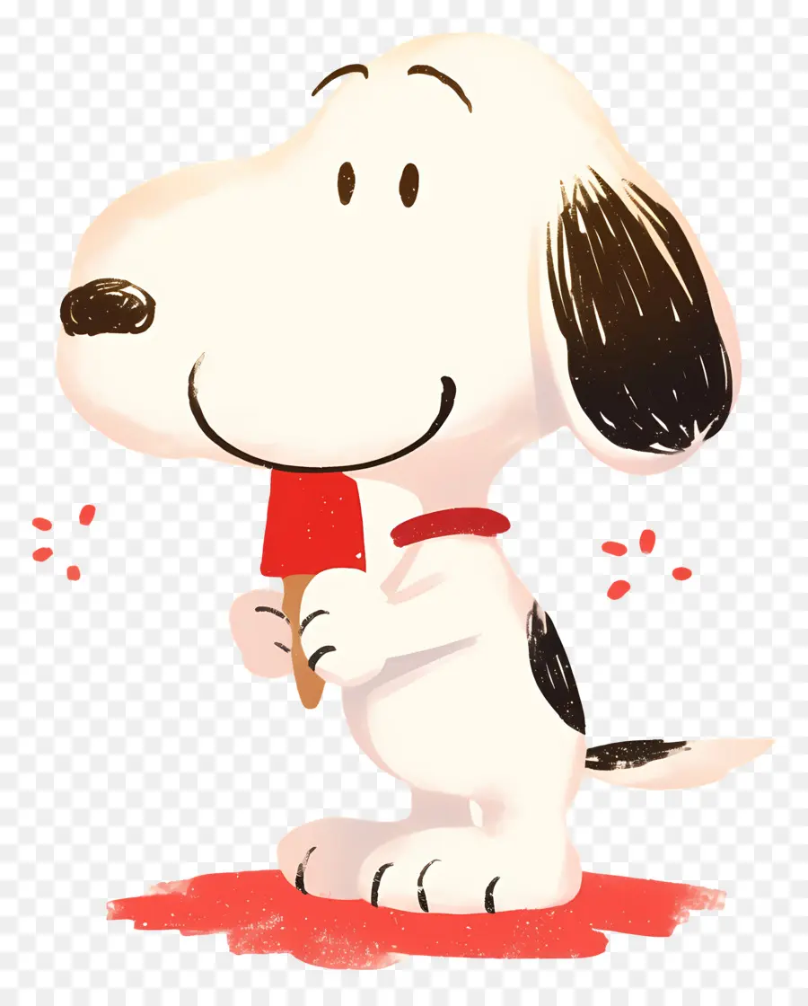 Snoopy Makan Es Krim，Anjing Kartun Dengan Es Loli PNG