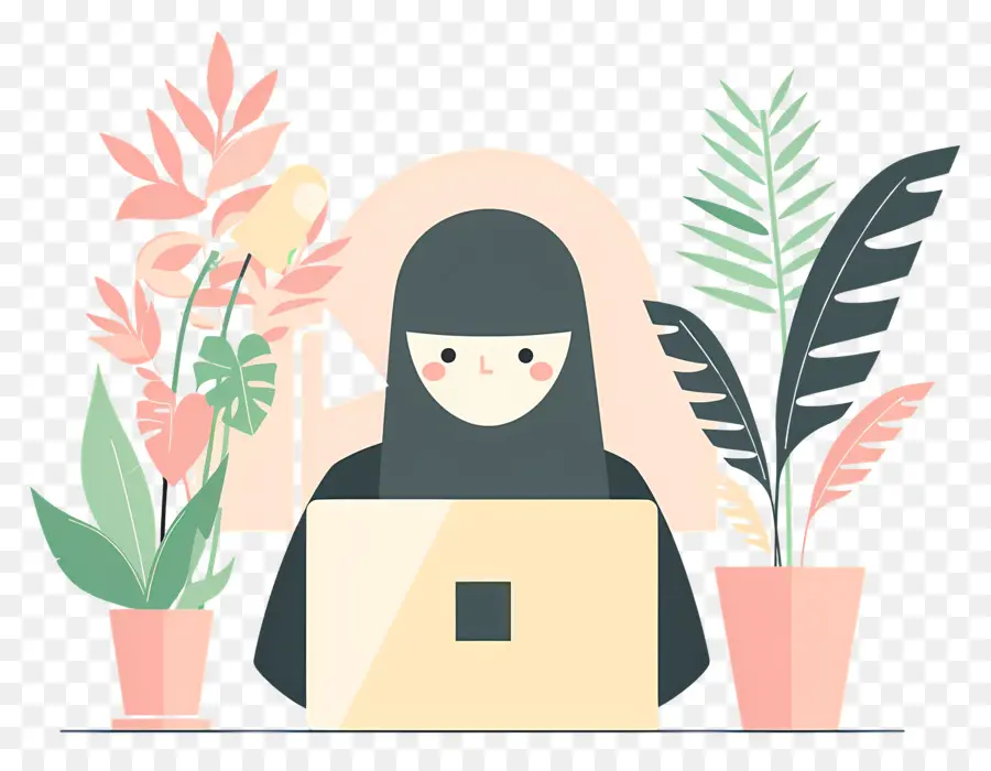 Wanita Muslim，Wanita Dengan Laptop PNG