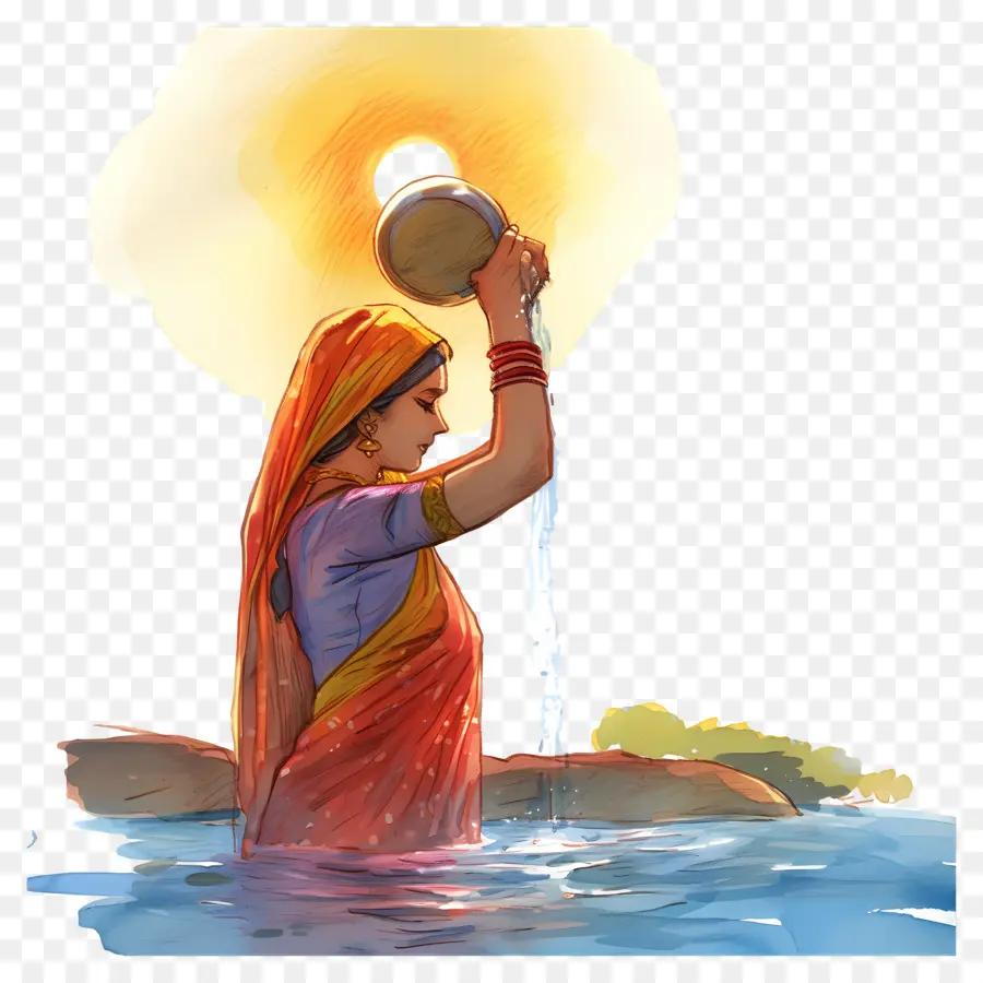 Chhath Puja，Wanita Di Dalam Air PNG