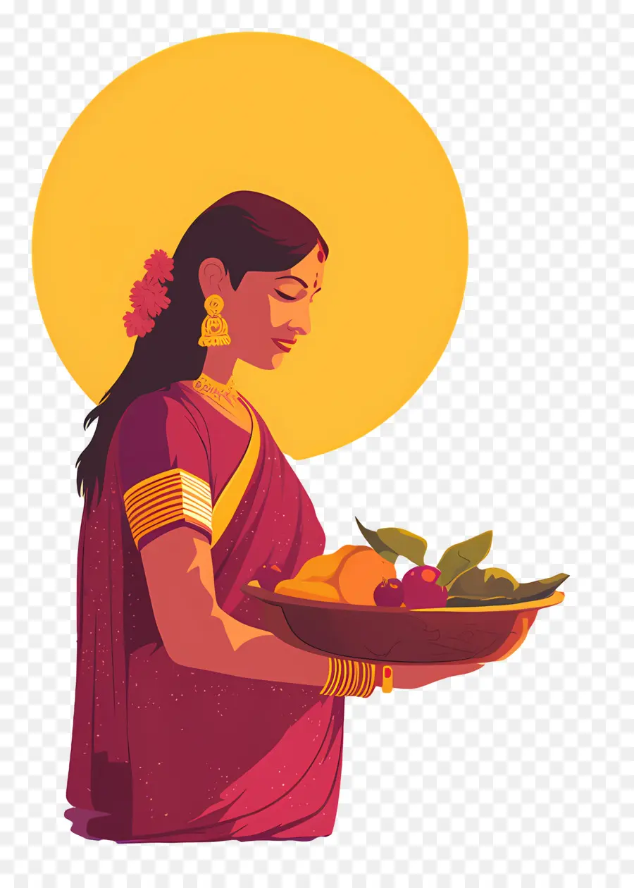 Chhath Puja，Wanita Dengan Piring Buah PNG