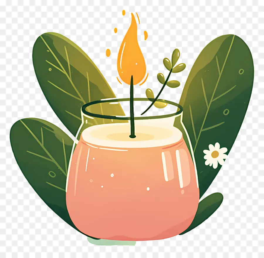 Lilin Aromaterapi，Lilin Kaca Dengan Daun PNG