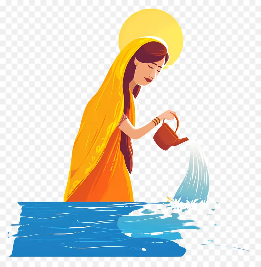 Chhath Puja，Wanita Menuangkan Air PNG