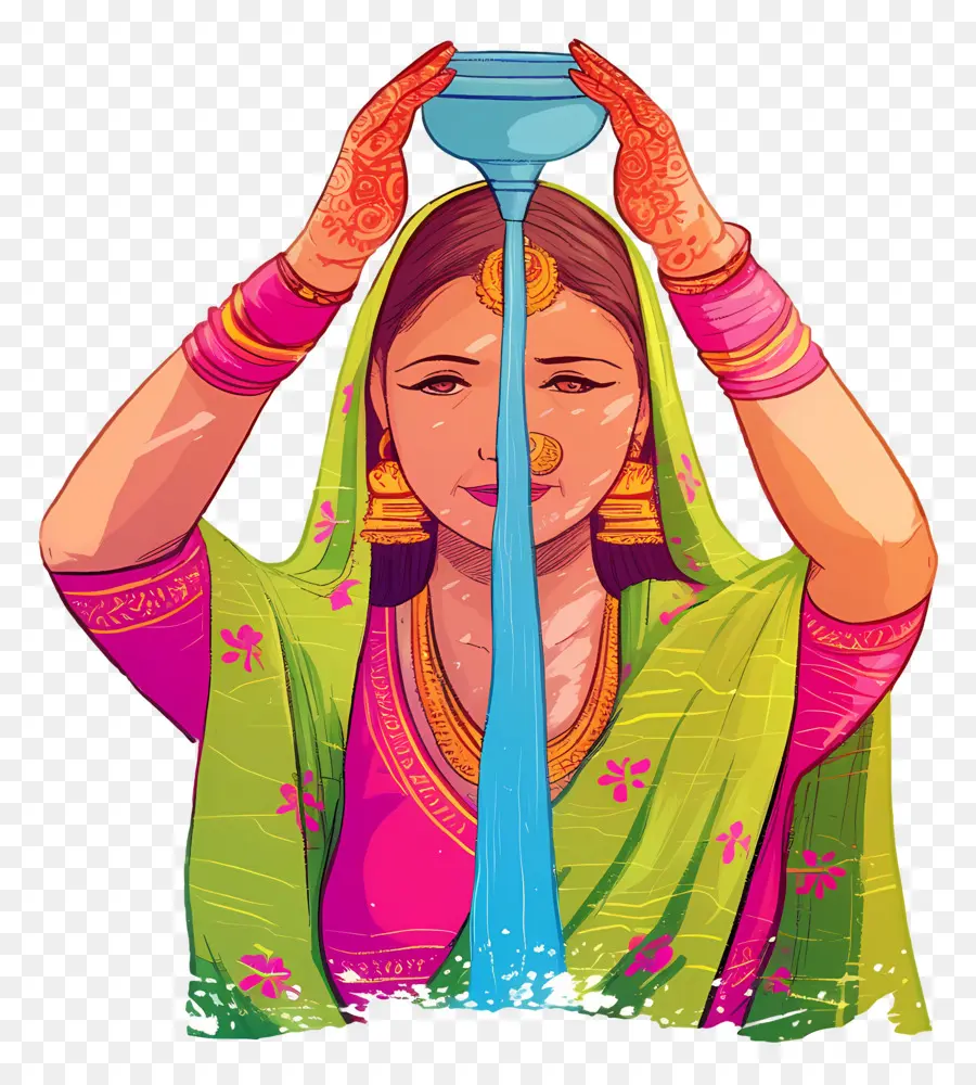 Chhath Puja，Wanita Menuangkan Air PNG