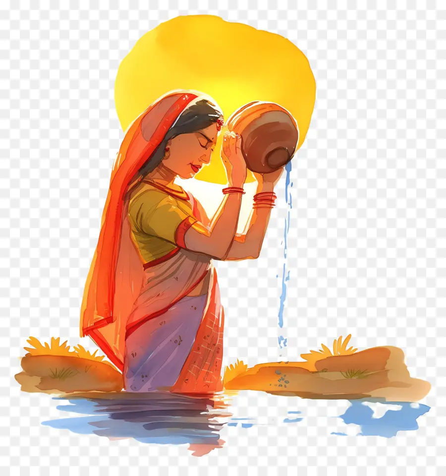 Chhath Puja，Wanita Di Dalam Air PNG