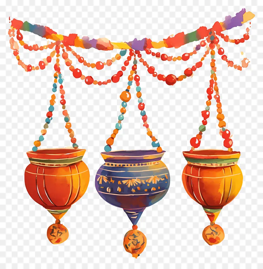 Dahi Handi，Pot Gantung Warna Warni PNG